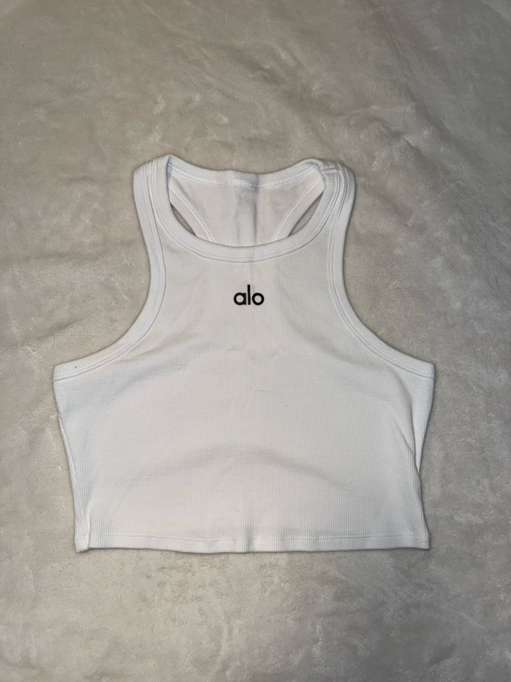 ALO Yoga White Ribbed Racerback Tank